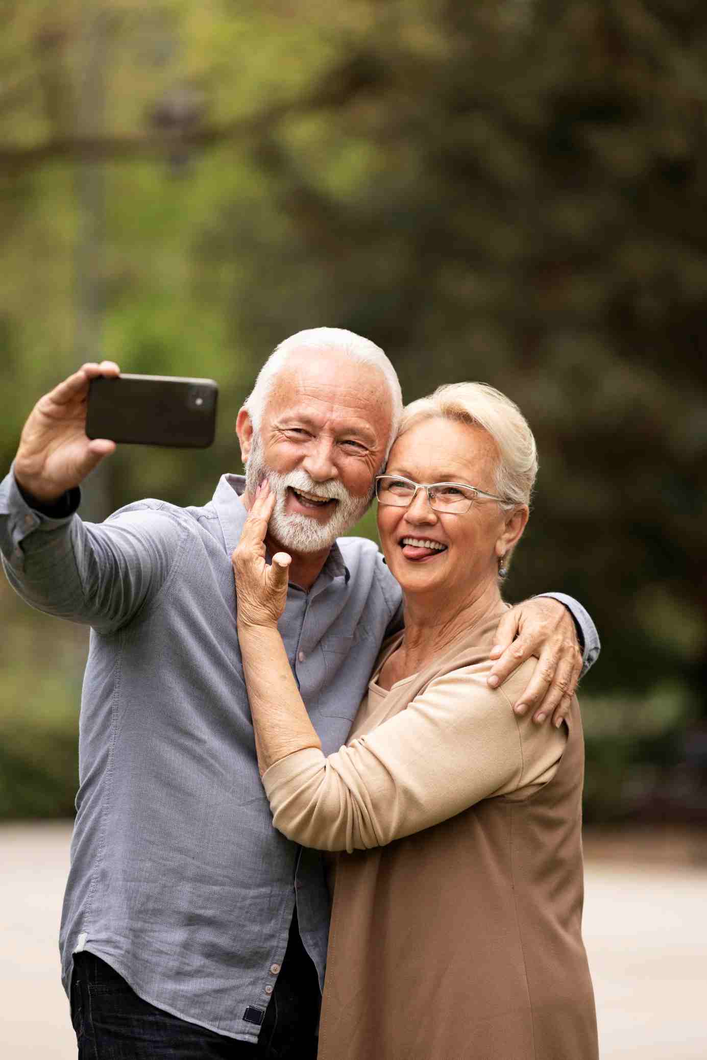 cute couple taking selfie